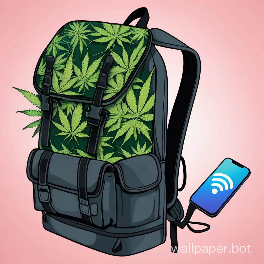 bag of weed connecting to wifi  phone on a backpack