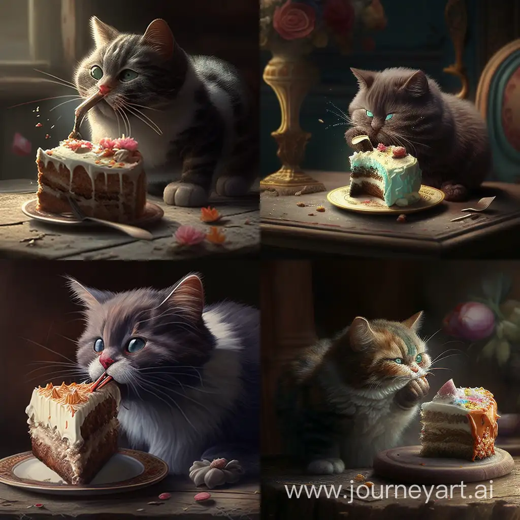 Adorable-Cat-Enjoying-a-Delectable-Cake