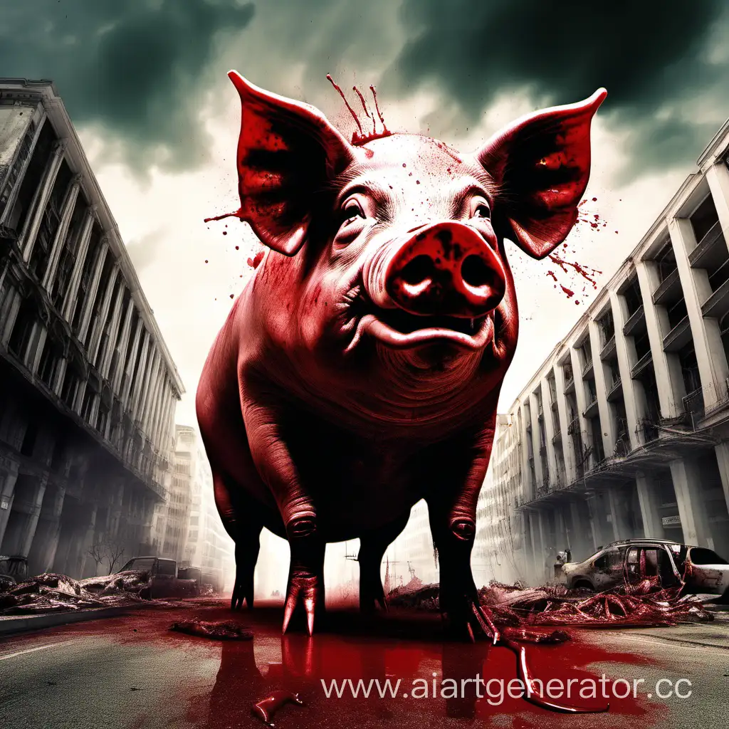 Аномально большая свинья в крови разрушает города
