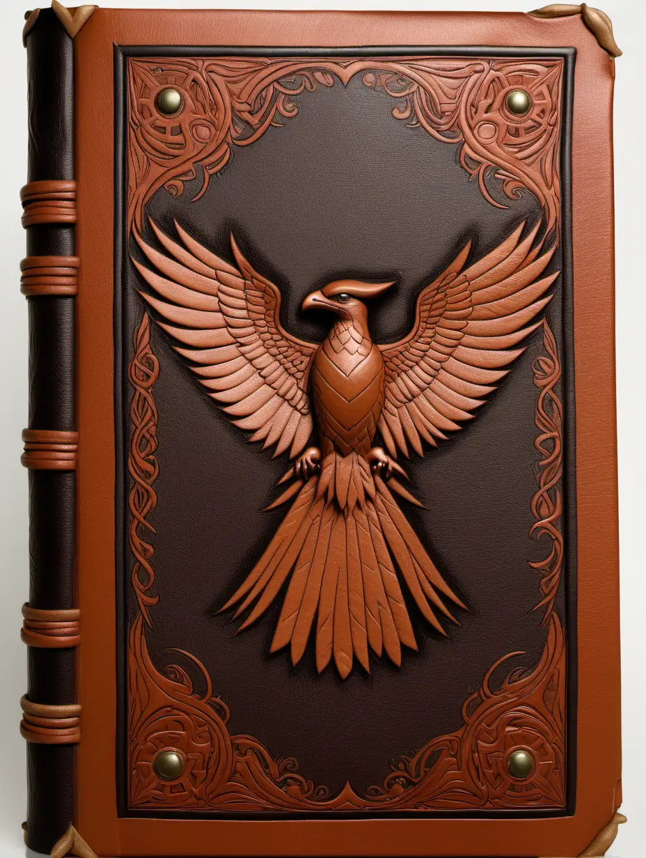 front aligned view of the narrow border of small designs of a blank book covered in leather in the theme "thunderbird"