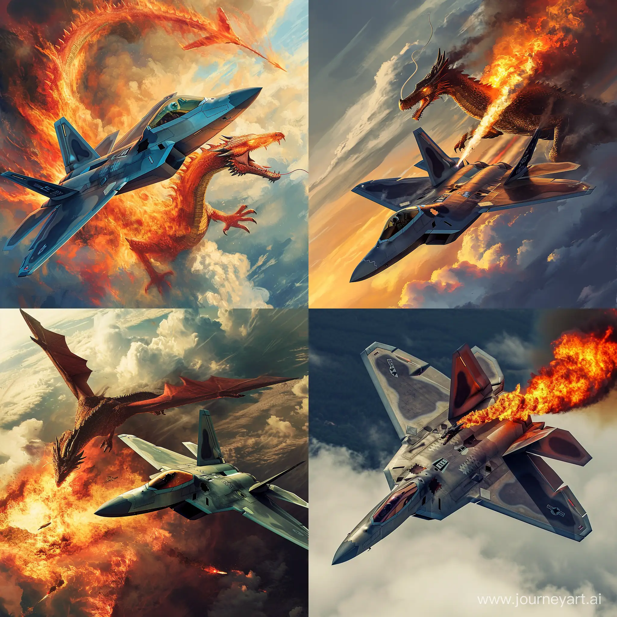 Fighter jet f22 raptor vs fire dragon
