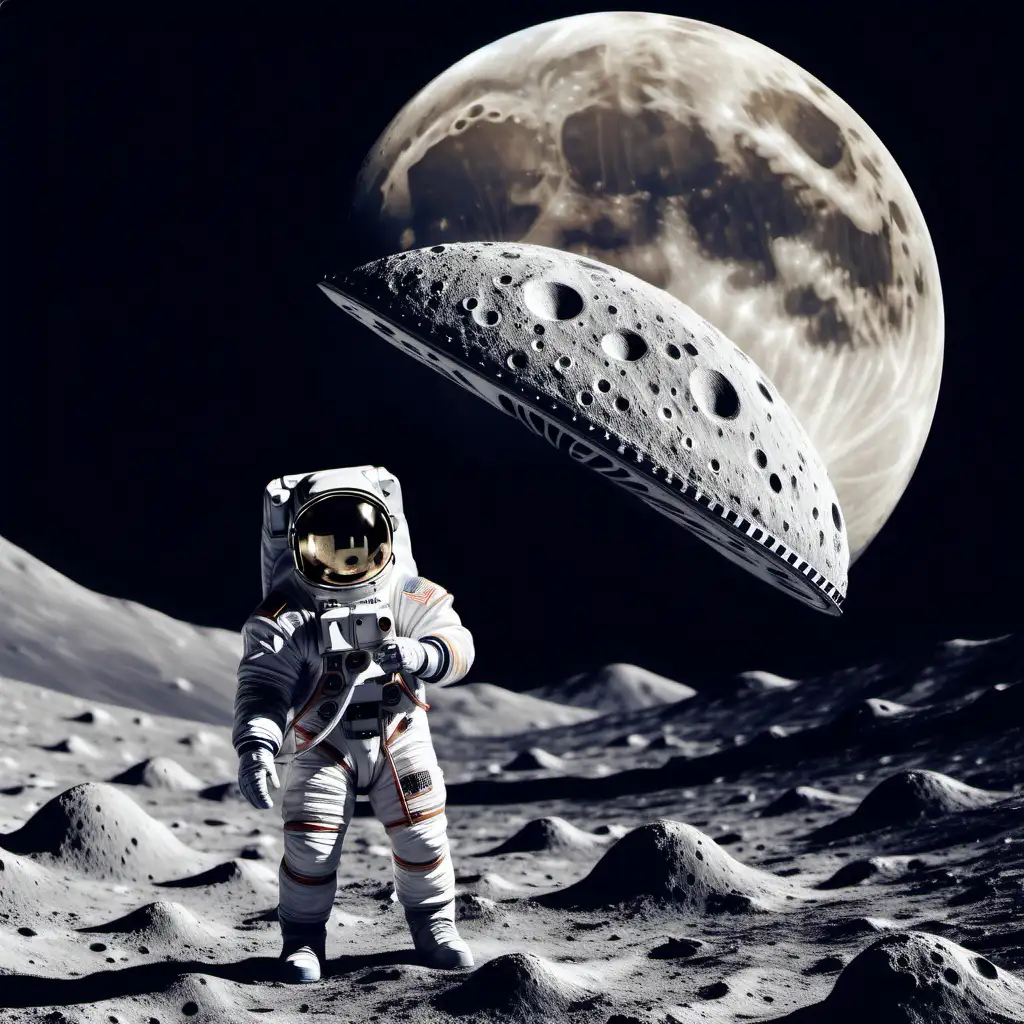 Astronaut Riding UFO Over Moon