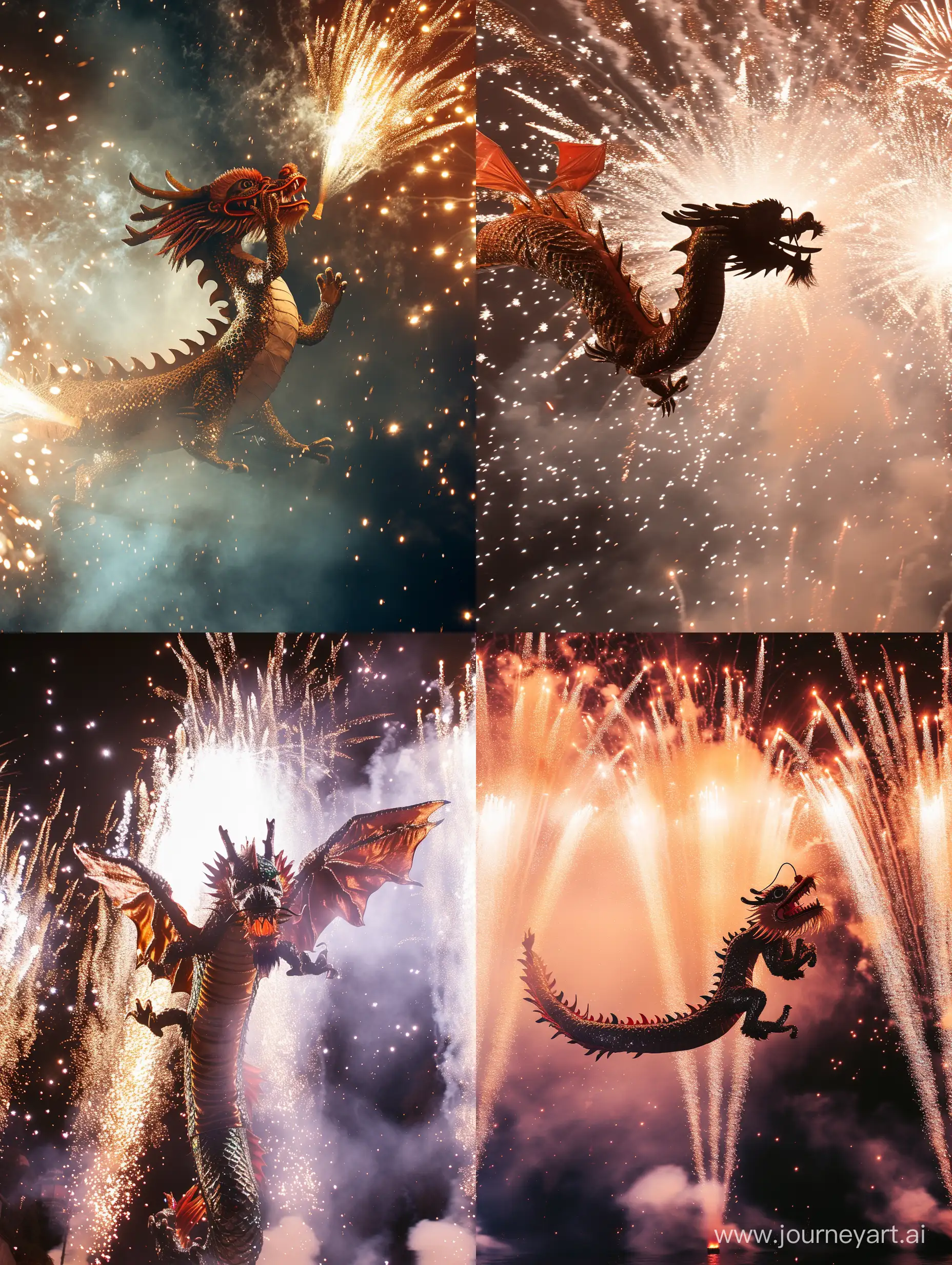 Chinese dragon, soaring in fireworks, 4k --v 6 --ar 3:4 --no 54843