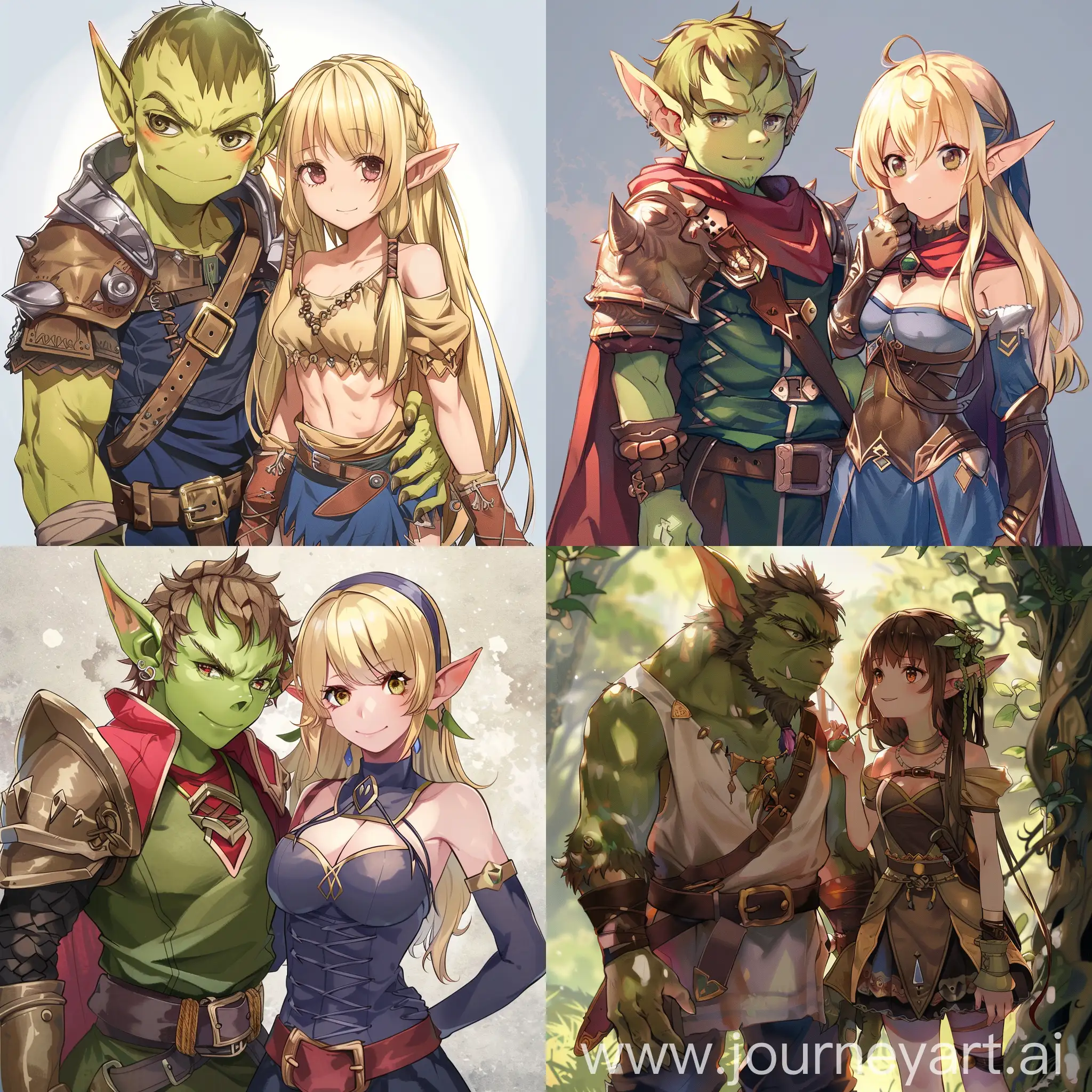 Goblin and elf girl anime style