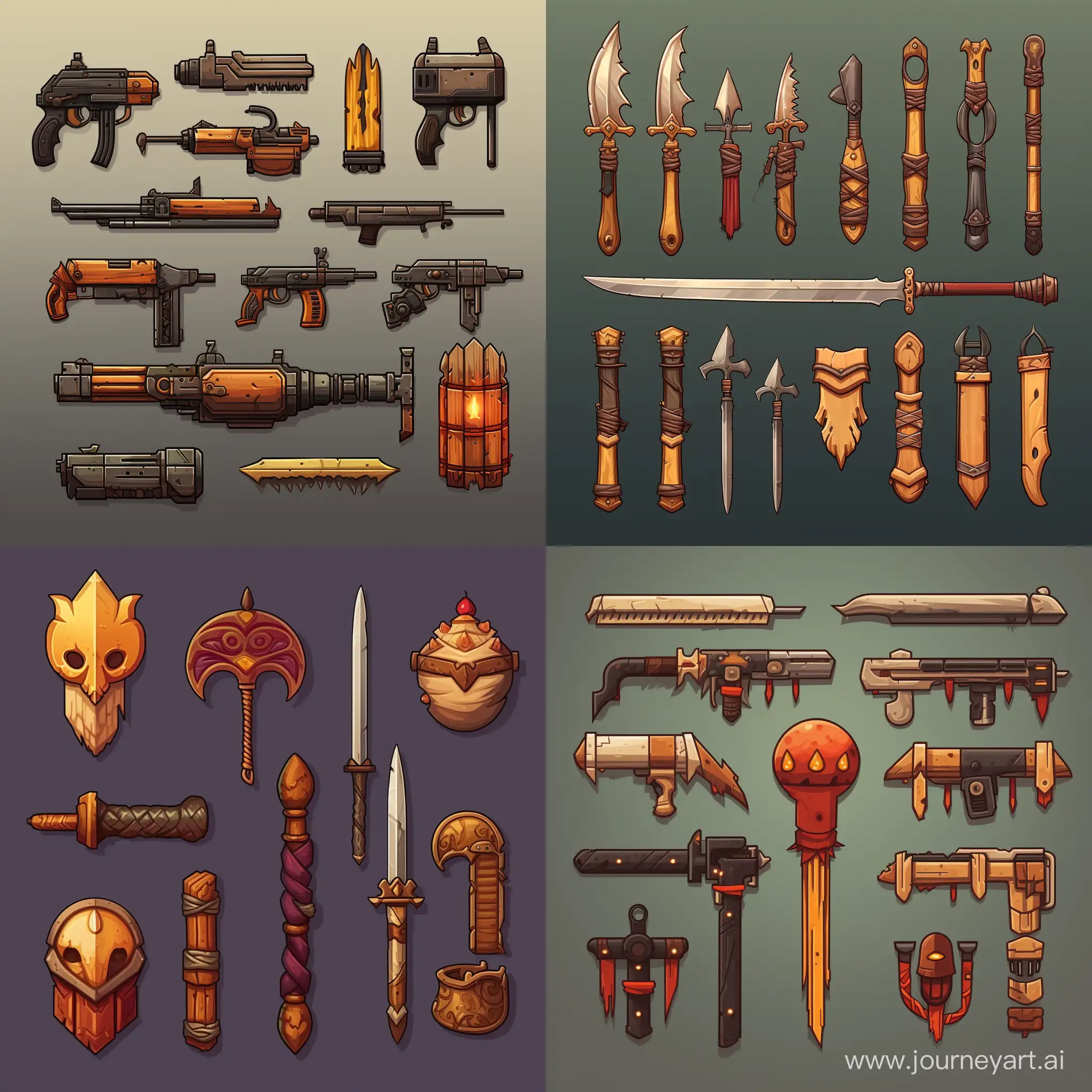Pixel-Art-Caramel-Weapons-Intricately-Designed-Item-Icons-in-11-Aspect-Ratio