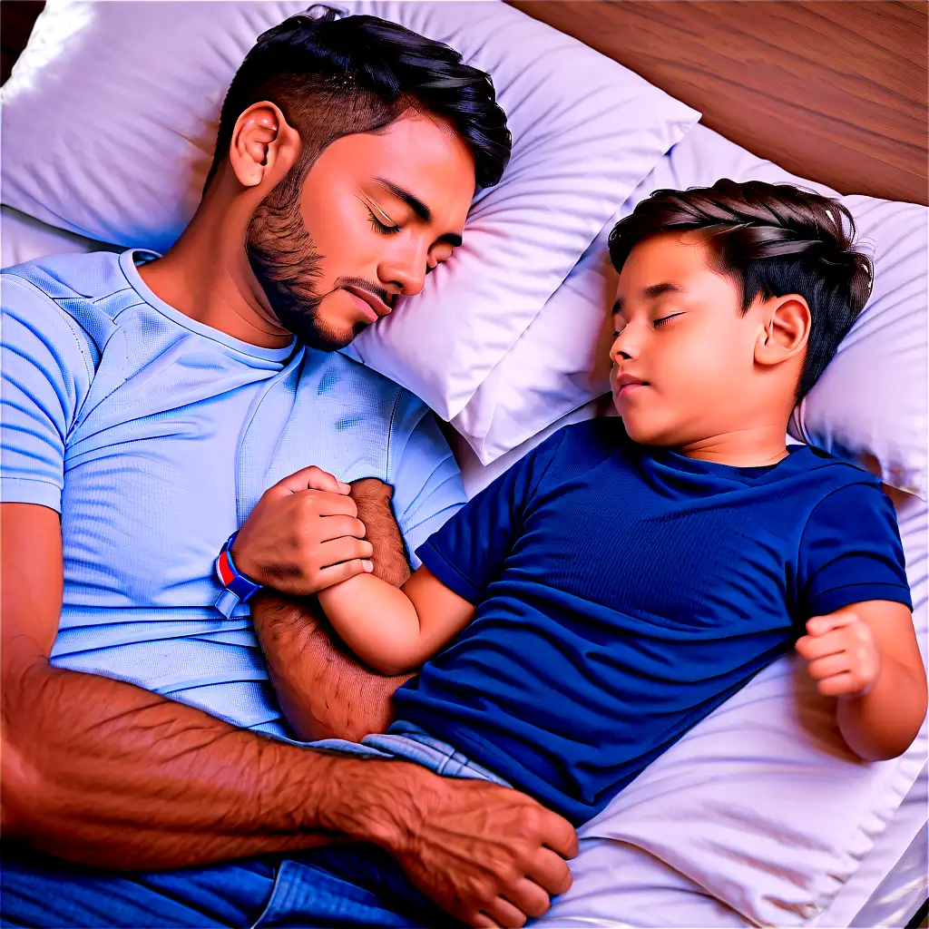 son sleeping beside his dad