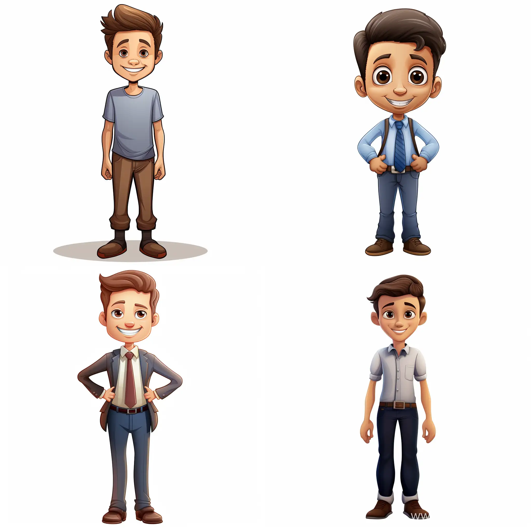 Cartoon single virtual two-dimensional Mini human with changing smile, with smooth limbs, size 180*270 pixels, no background, simpler costume