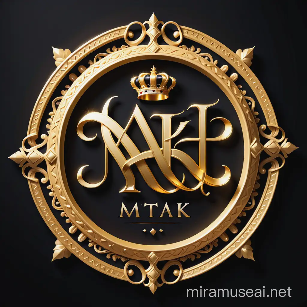 The design of a golden royal palace with a black background with the word "MTAK" written in the middle of the logo in gold color with Latin font.