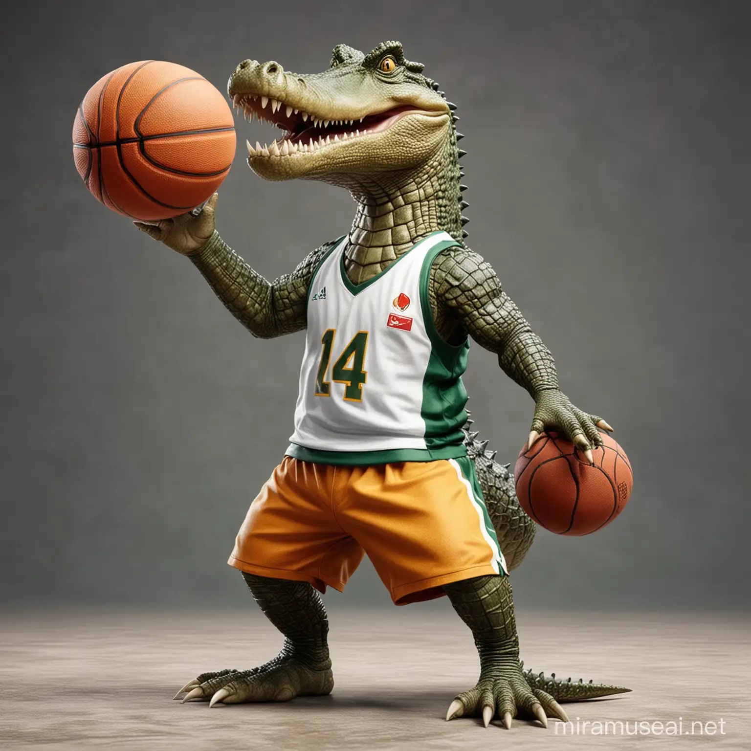 crocodile playing basketball wearing basketball uniform