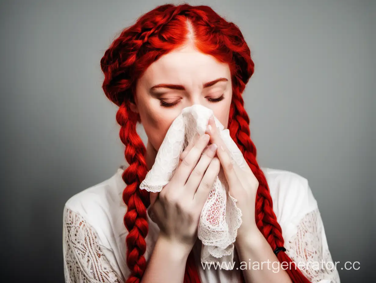 RedBraided-Irish-Girl-Blowing-Nose-with-Lace-Handkerchief