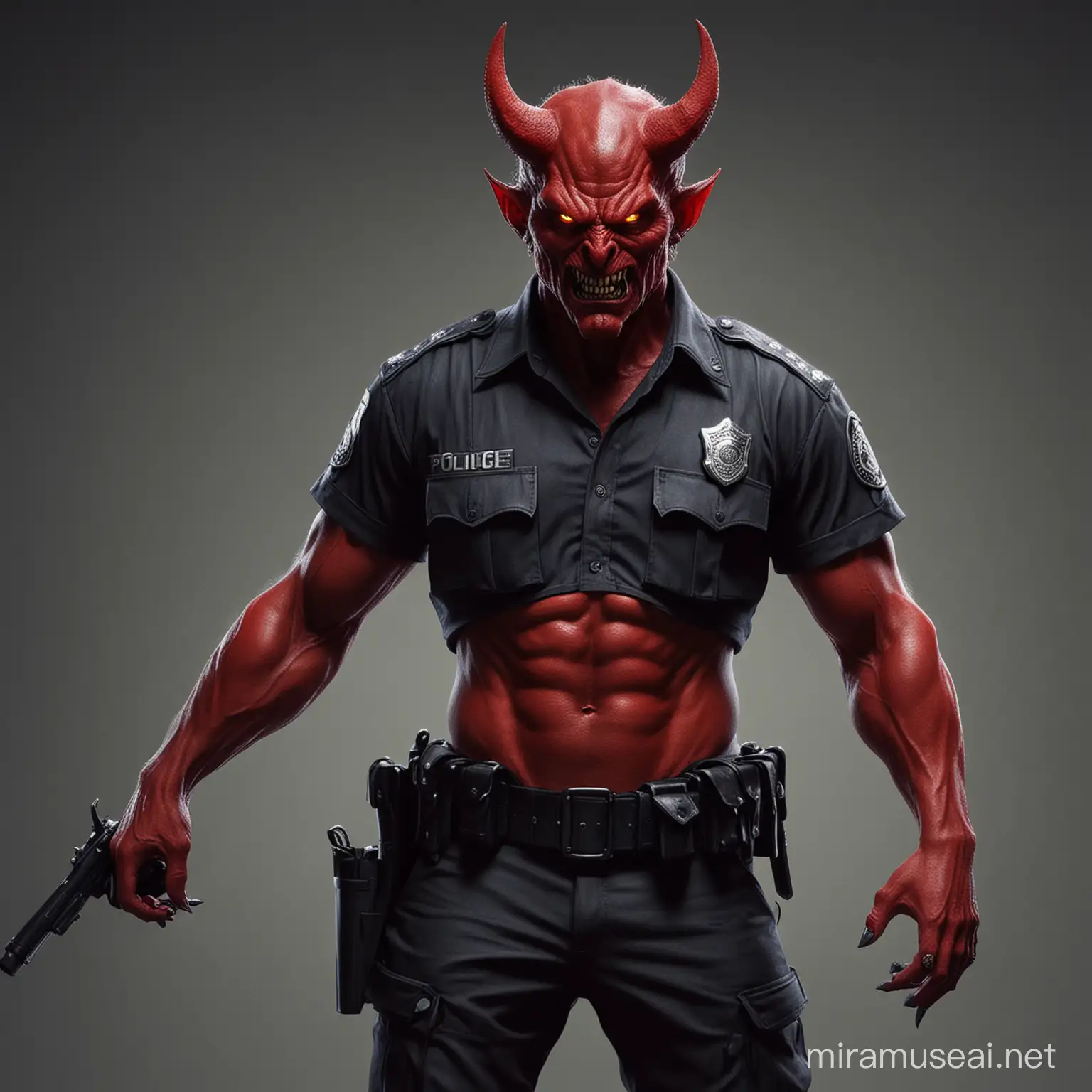 Police Officer Confronts Fiery Red Demon