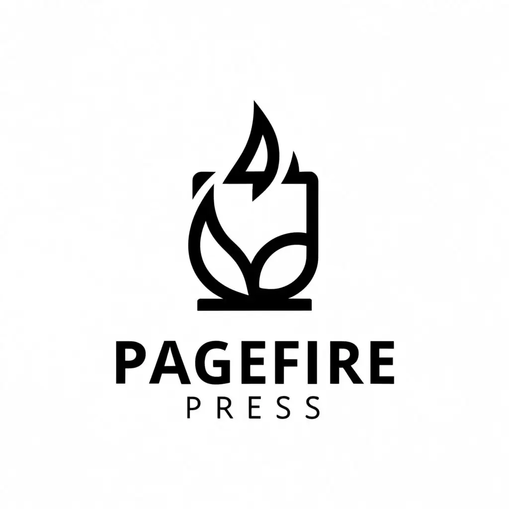 a logo design,with the text "Pagefire Press", main symbol:single line illustration, black outline of flame with a book,Minimalistic,clear background