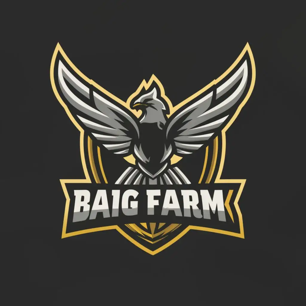 a logo design,with the text "BAIG FARM", main symbol:magpie fighter 3d,complex,clear background