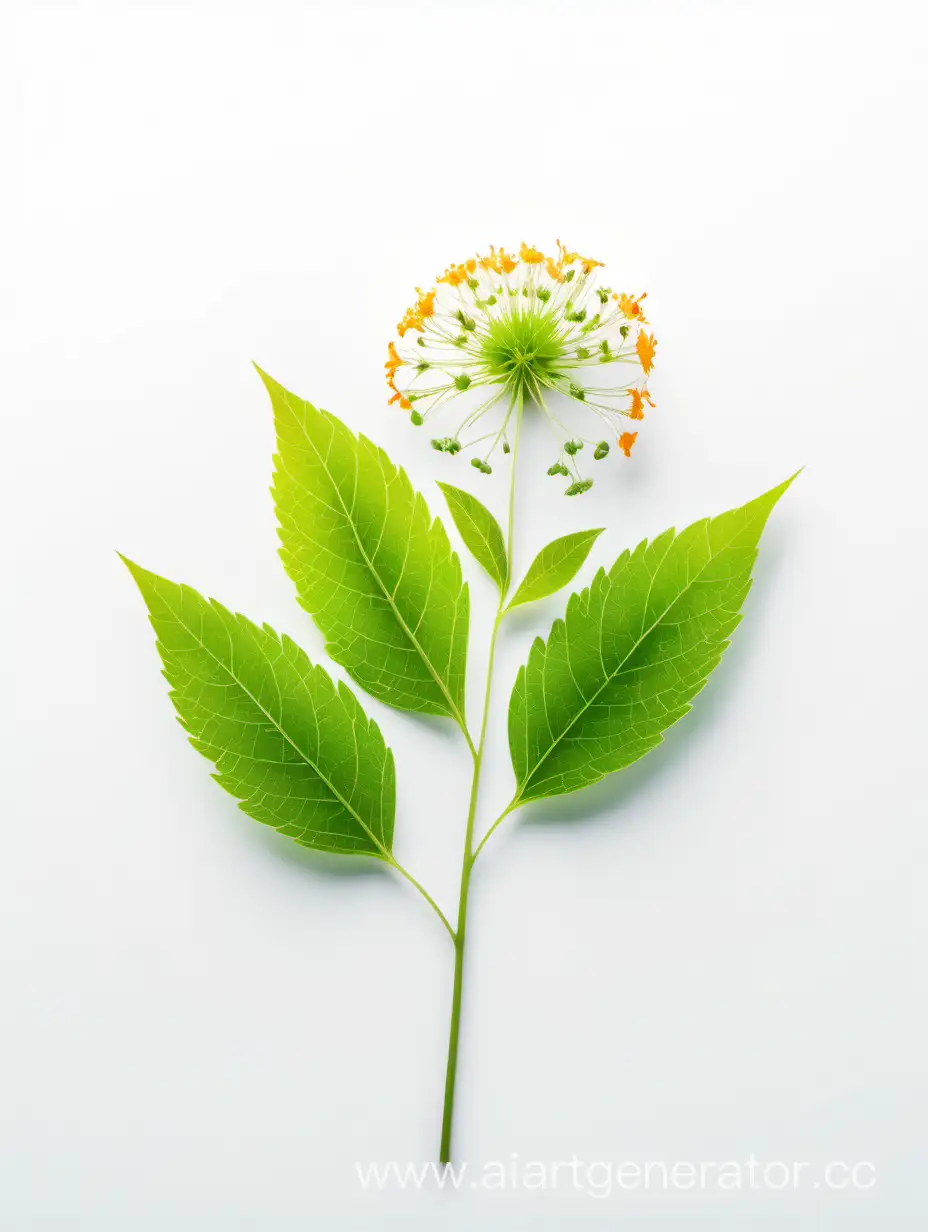 annual wild flower 8k ALL FOCUS with natural fresh green leaves on white background 