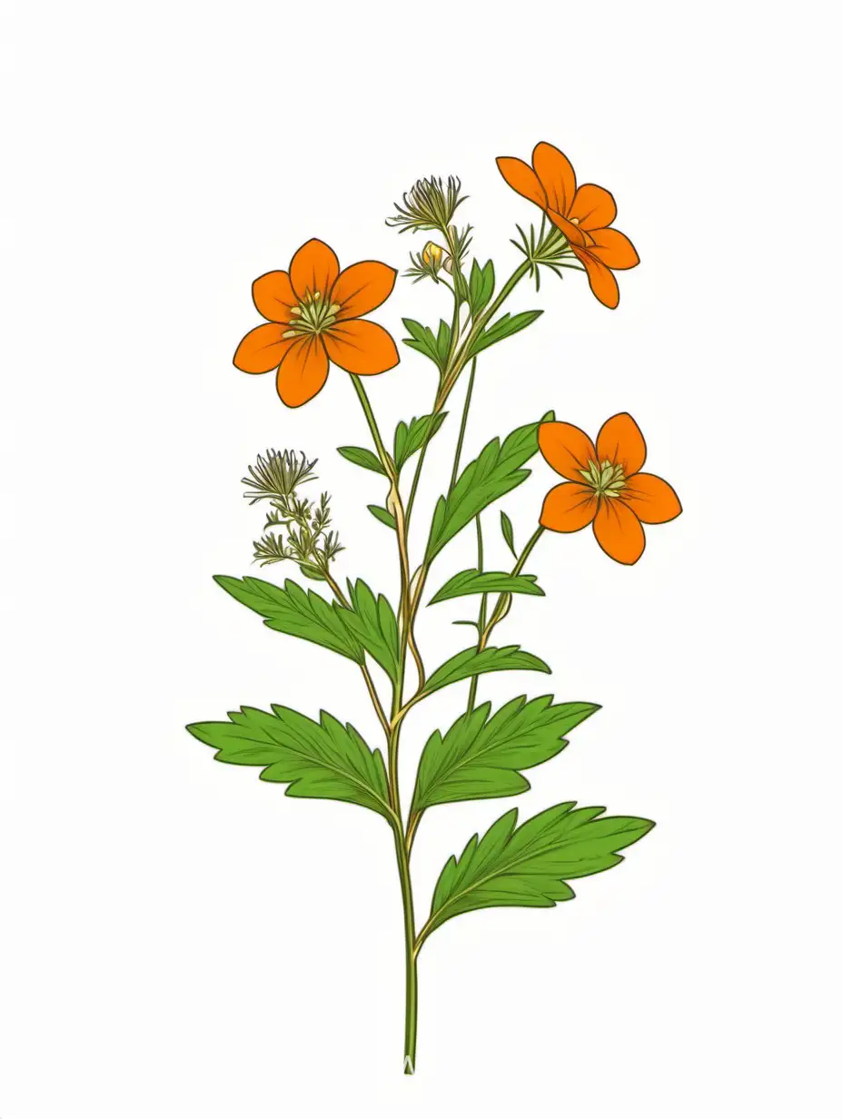 Elegant-Cluster-of-3-Dar-Orange-Wildflower-Plants-Botanical-Lines-Art