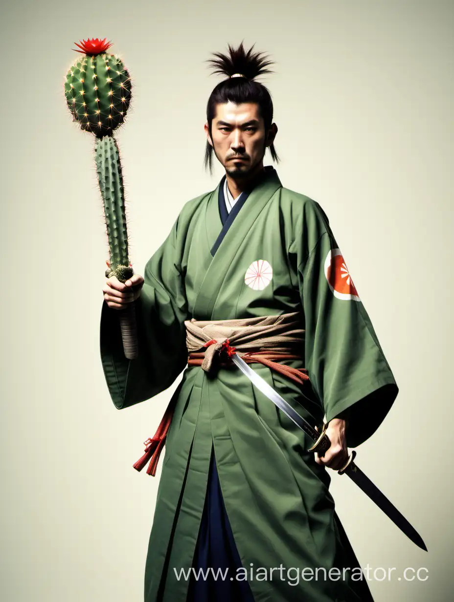 Traditional-Japanese-Warrior-with-a-Unique-Twist-Cactus-Sword