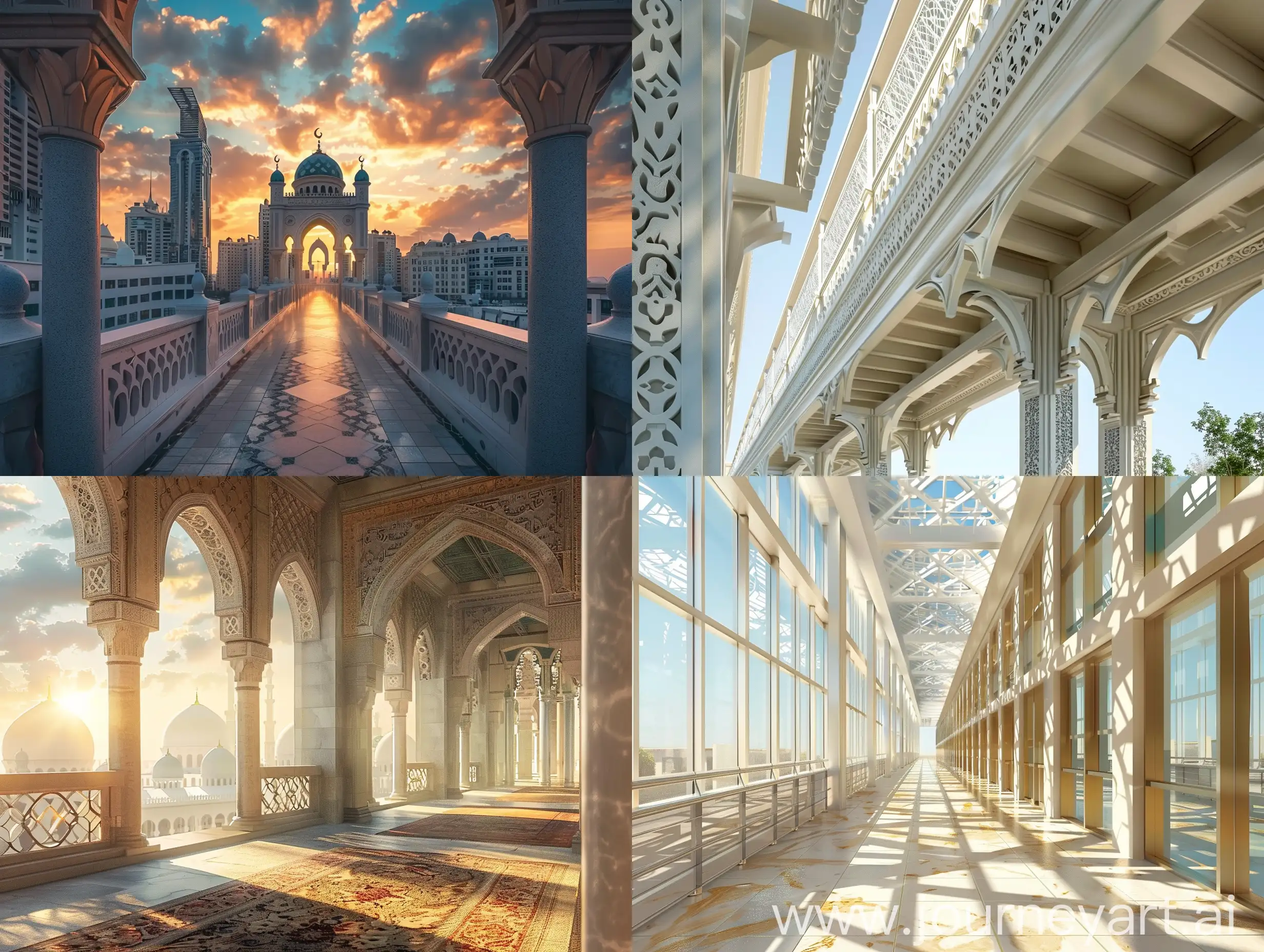 horizontal skybridge in Ramadan style, realistic real-life photography , beautiful detailed