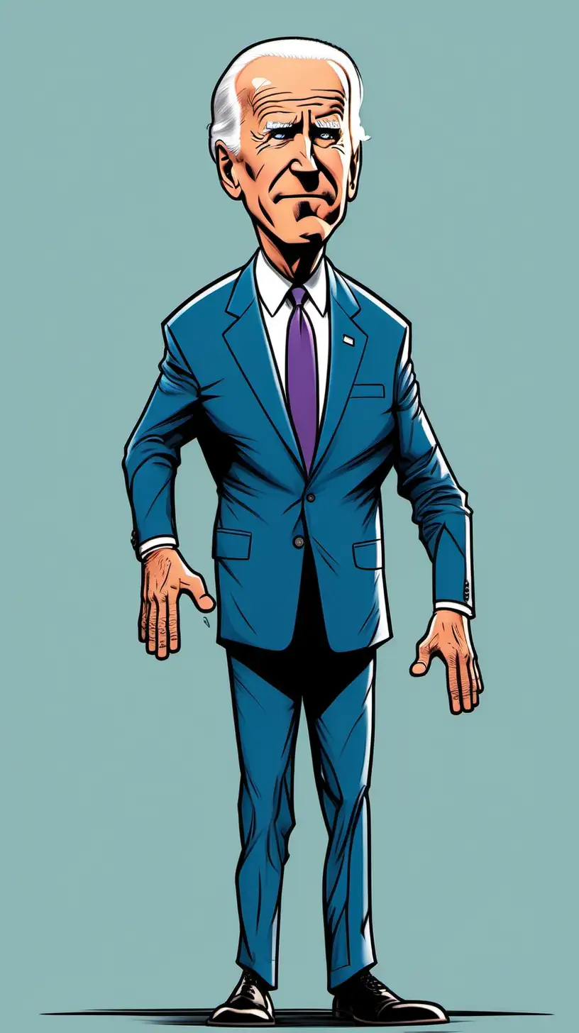 Cartoon Joe biden full body standing and confused with squinty eyes