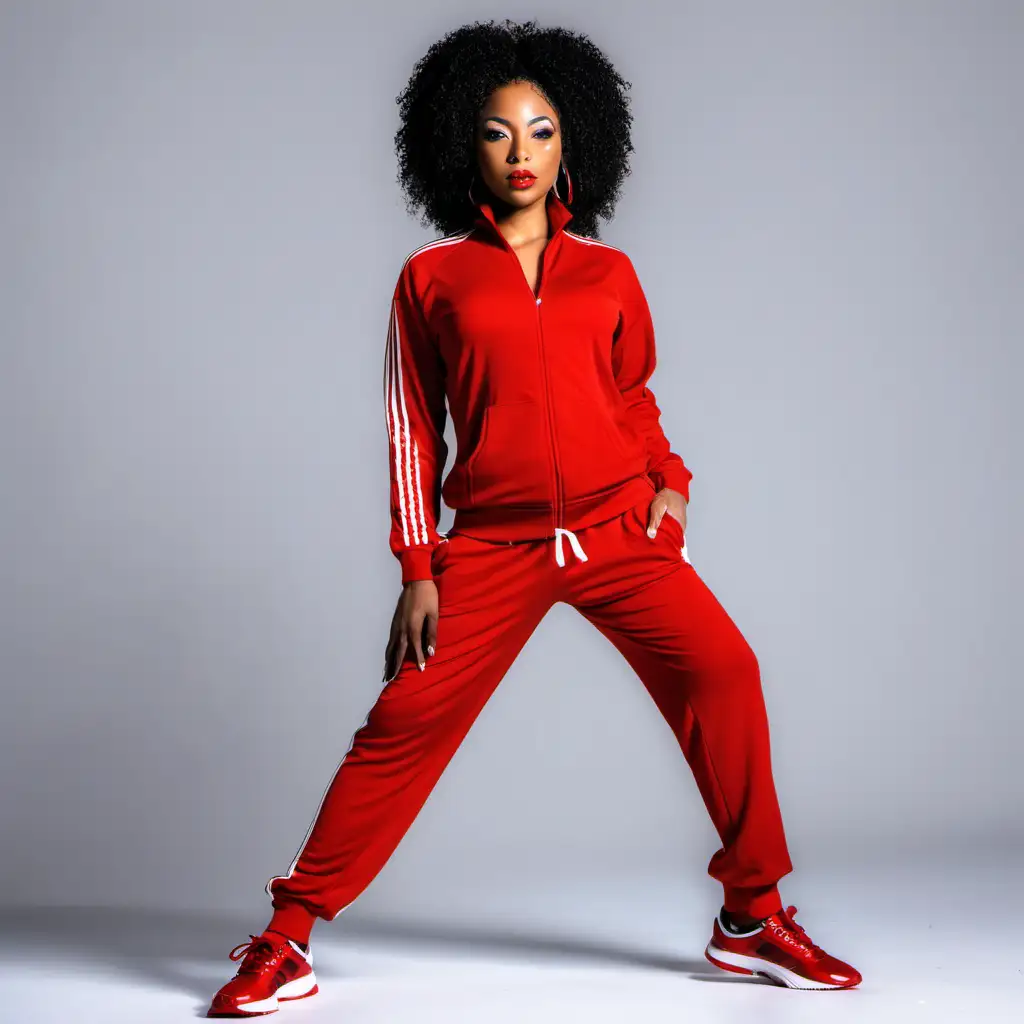 Stylish African American Women in Vibrant Red Track Suits