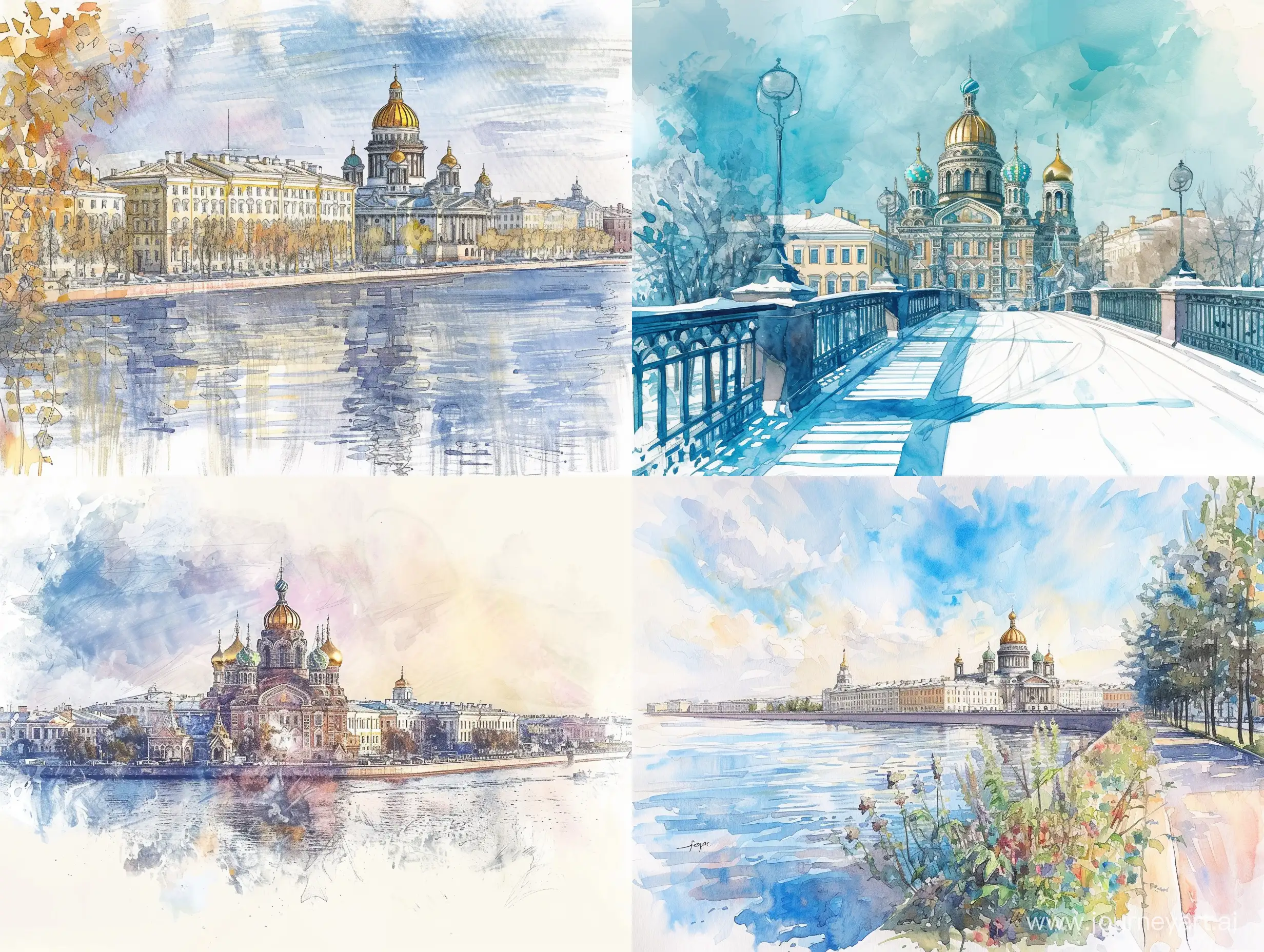 Scenic-Watercolor-Illustration-of-St-Petersburg-with-Intricate-Details