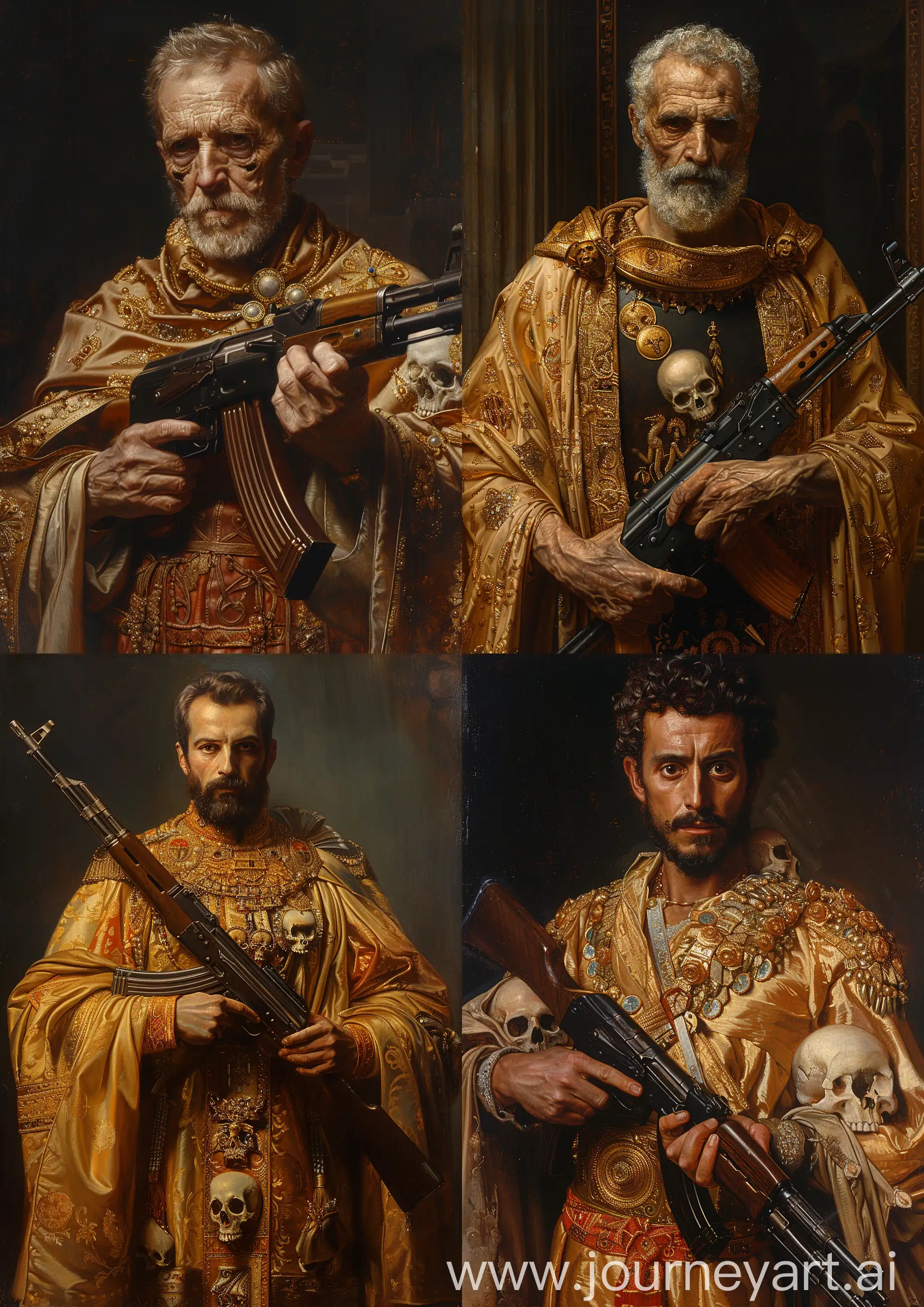 Edward-BurneJones-Inspired-Portrait-of-Hannibal-Barca-in-Ornate-Gold-Robes-with-Kalashnikov