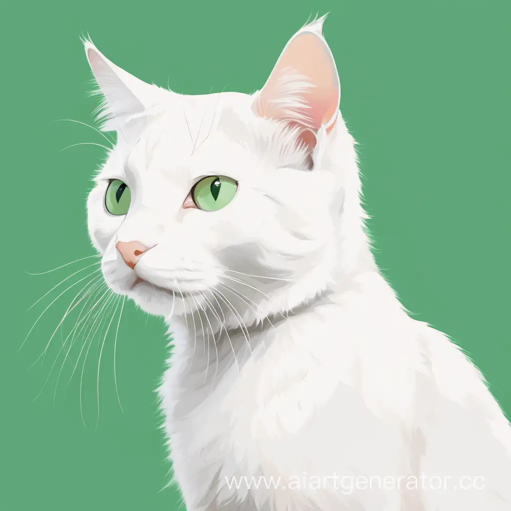 Картинка белого кота с зелёным фоном