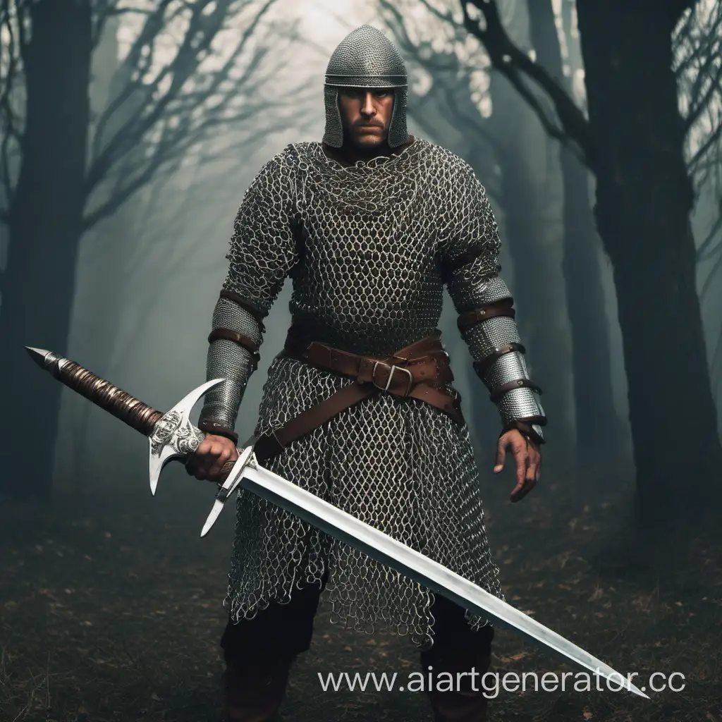 a warrior in chain mail with a two-handed sword