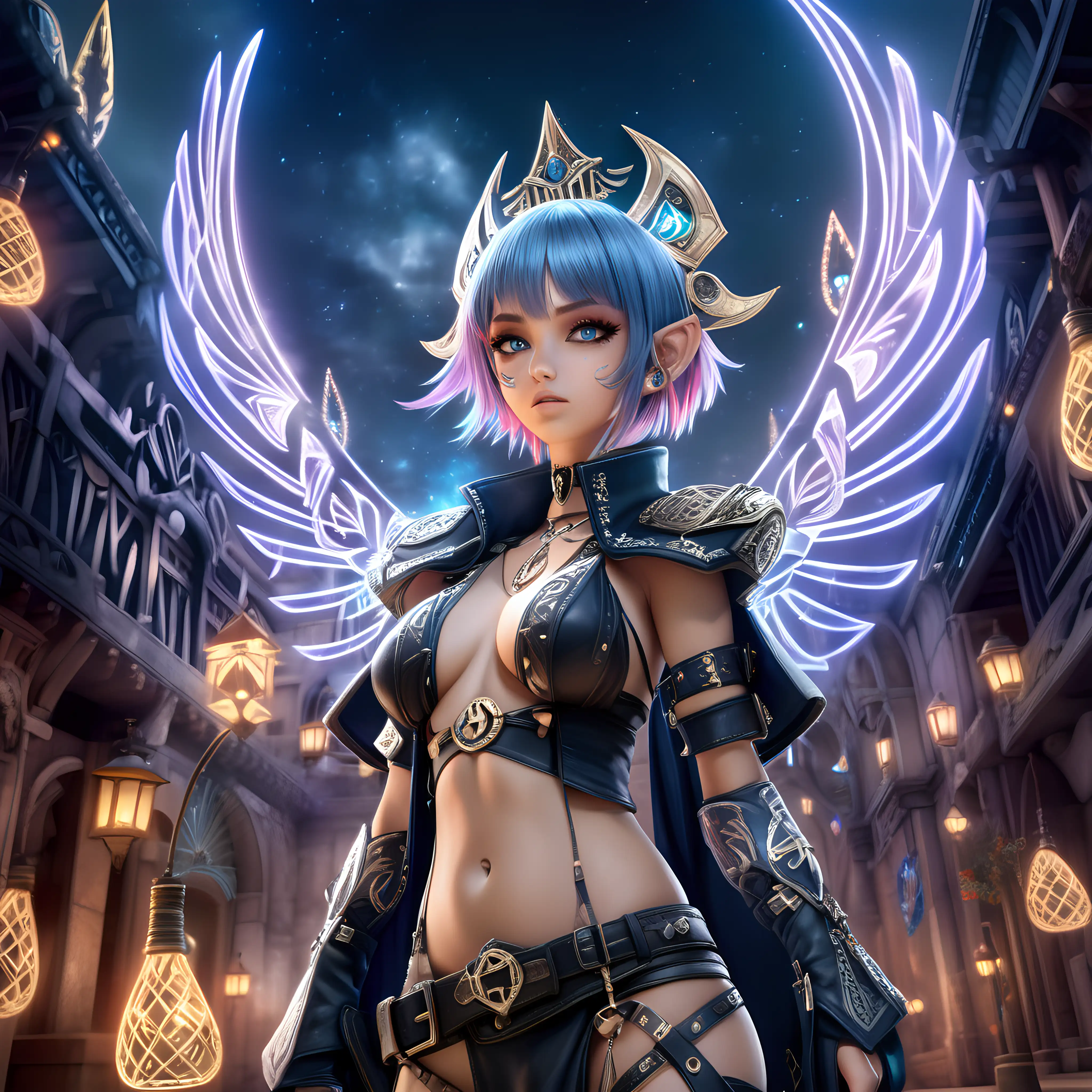 (cinematic lighting), In the enchanting realm of magicpunk, a sexy beautiful anime girl captivates with a mesmerizing fusion of magic and punk aesthetics, perfect breast, regal and alluring pose, Her attire a spellbinding blend of flowing mystical robes and edgy, enchanted accessories, wearing leather boots, reflects the dynamic nature of this fantastical world. Intricate runes and glowing symbols adorn her outfit, resonating with the arcane energy that permeates the atmosphere, With an alluring gaze and an air of otherworldly grace, she embodies the enchantment and rebellious spirit of this magical, punk-infused realm, full body photo, angle from below, intricate details, detailed face, detailed eyes, hyper realistic photography,--v 5, unreal engine 
