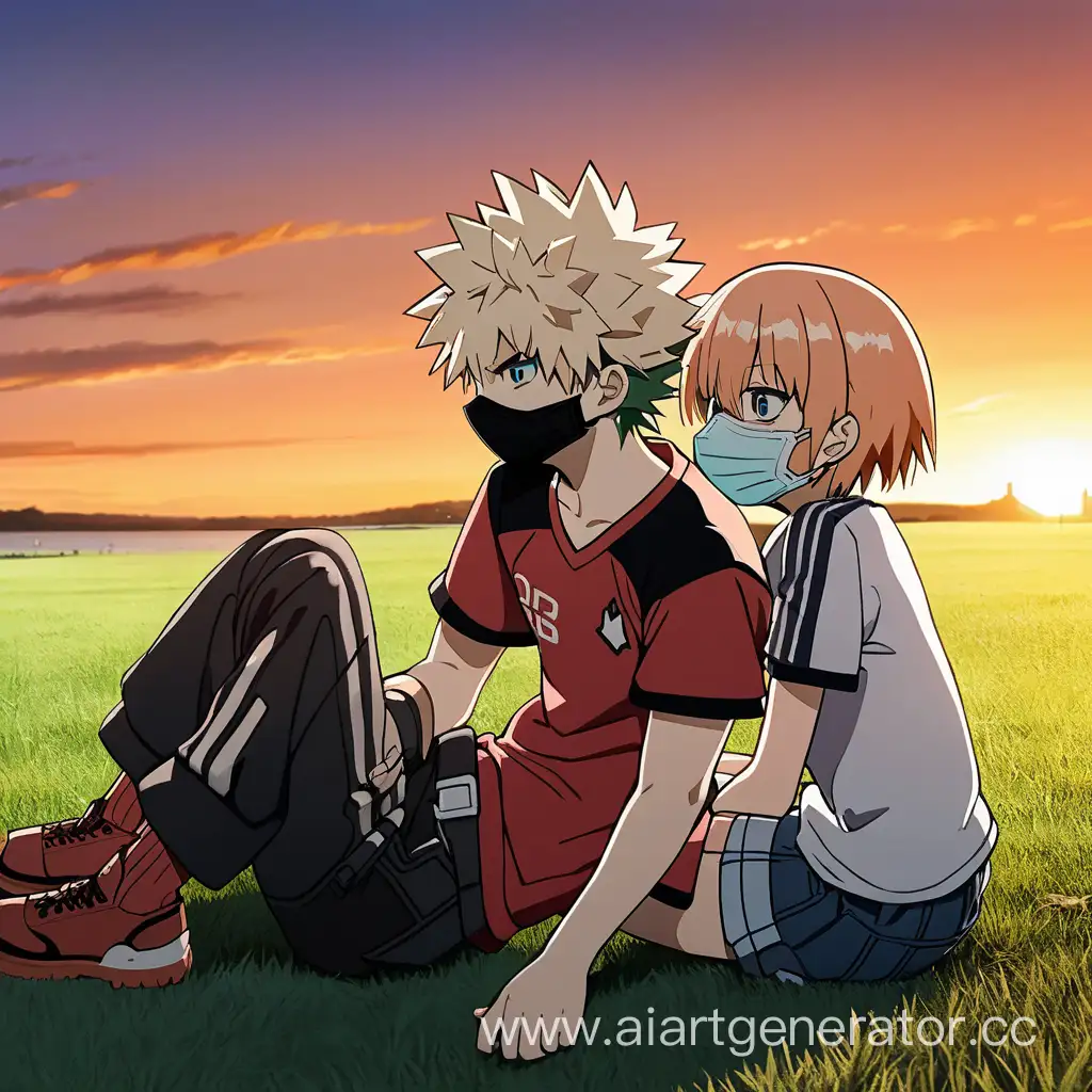 Bakugo-Katsuki-and-Girl-Enjoying-Sunset-Serenity-on-Grass