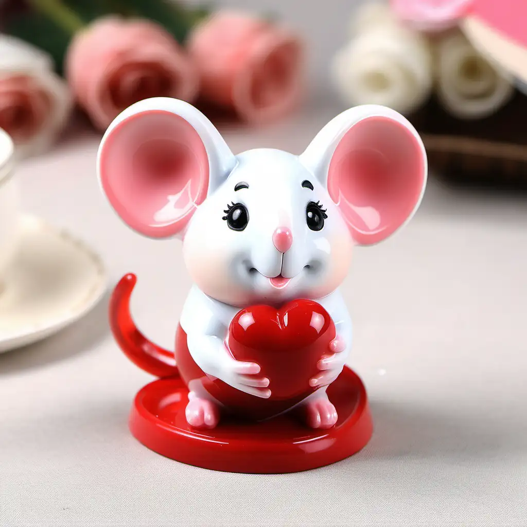 Romantic Valentines Day Resin Mouse Sculpture