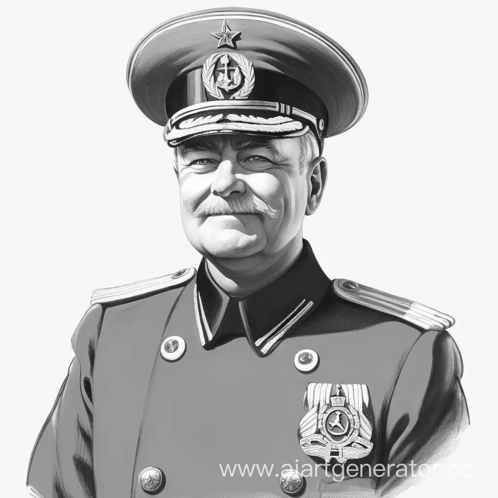 Soviet-Sea-Admiral-Smiling-and-Drawing-with-Crayon