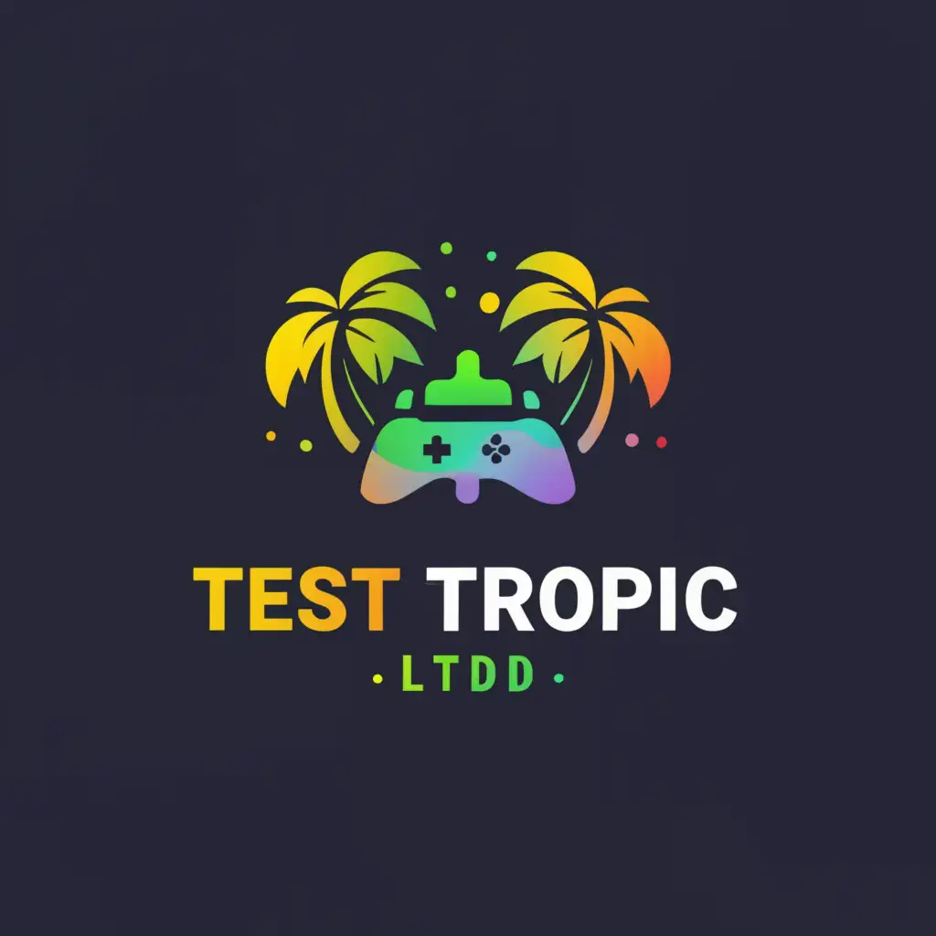 LOGO-Design-For-Test-Tropic-Ltd-Island-Paradise-with-Palm-Tree-and-Video-Game-Theme