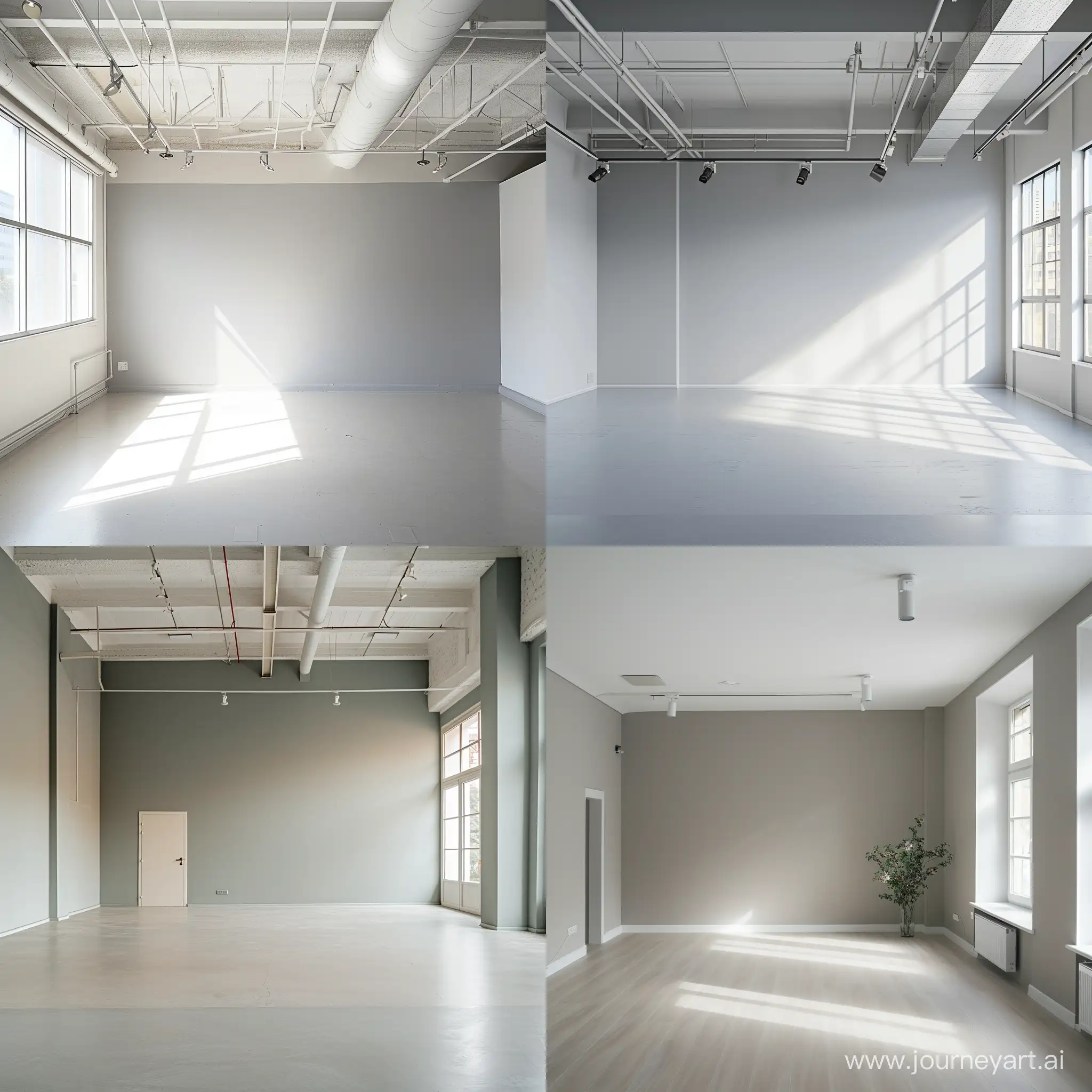 An empty studio with light gray color