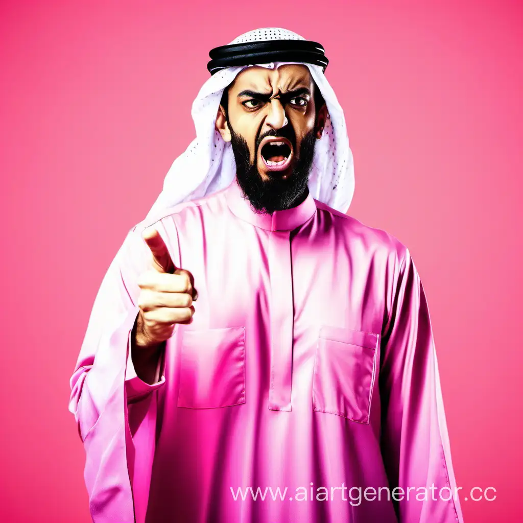 Angry Ugly arabian sheikh wearing pink thawb