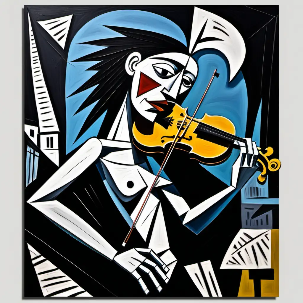 Expressive Violinist Inspired by Picassos Guernica in Basquiat Style