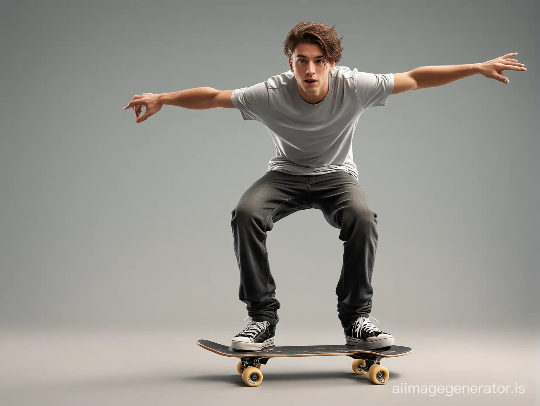A young man, skate boarding, realistic