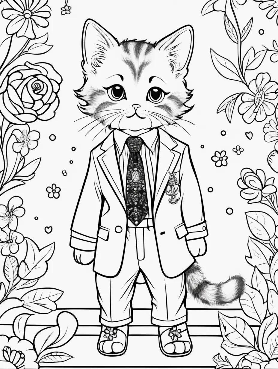 Adorable YSLDressed Kitten for Childrens Coloring Book