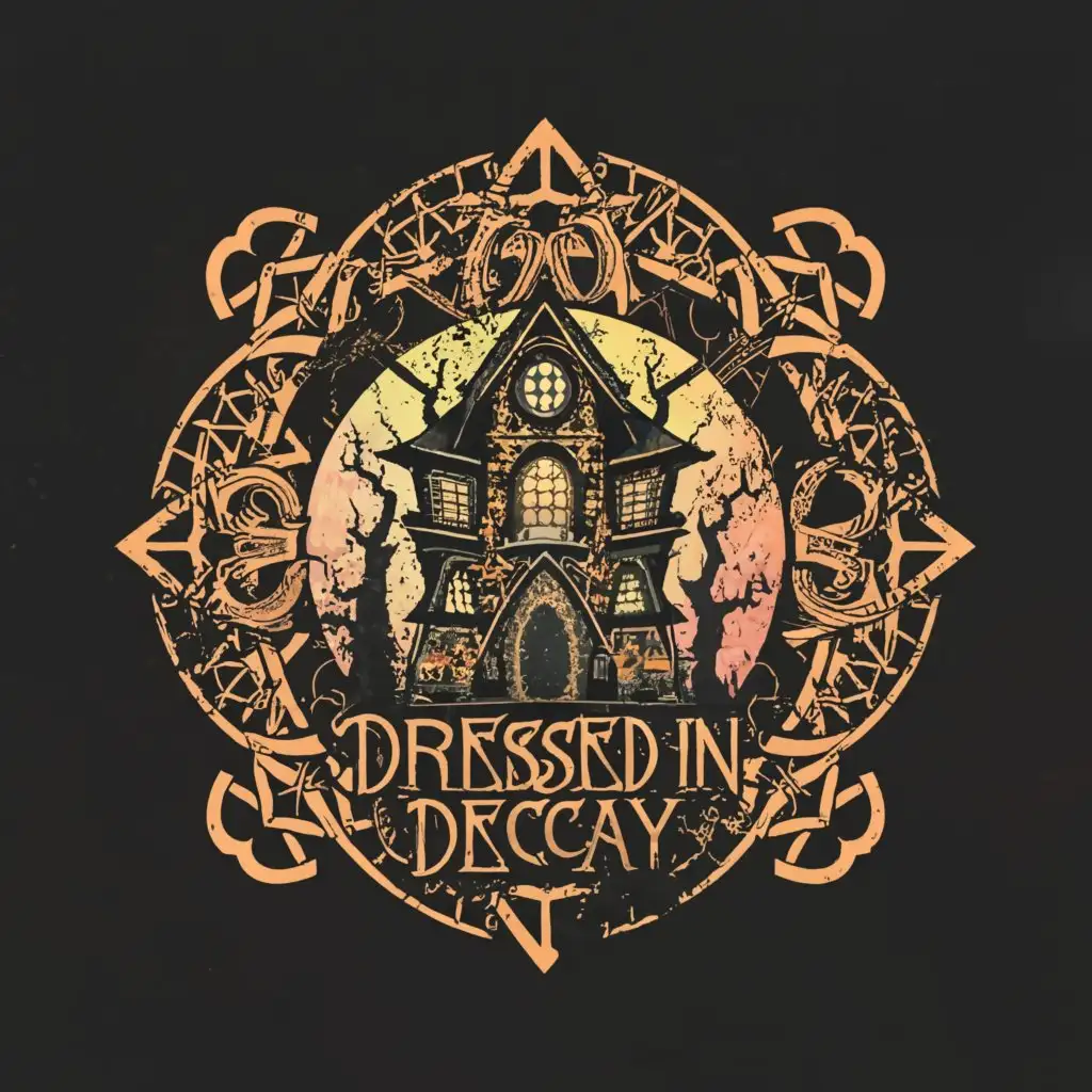 LOGO-Design-For-Dressed-In-Decay-Haunted-House-and-Sacred-Geometry-on-a-Clear-Background