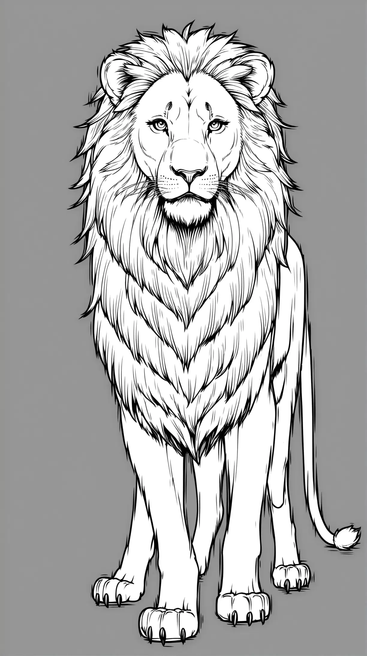 white coloring page, full body 
lion, NO COLOR, no background
