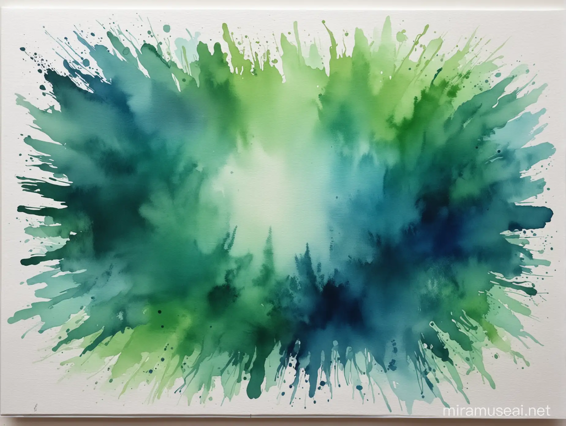 Abstract Watercolor Art Tranquil Green and Blue Blend