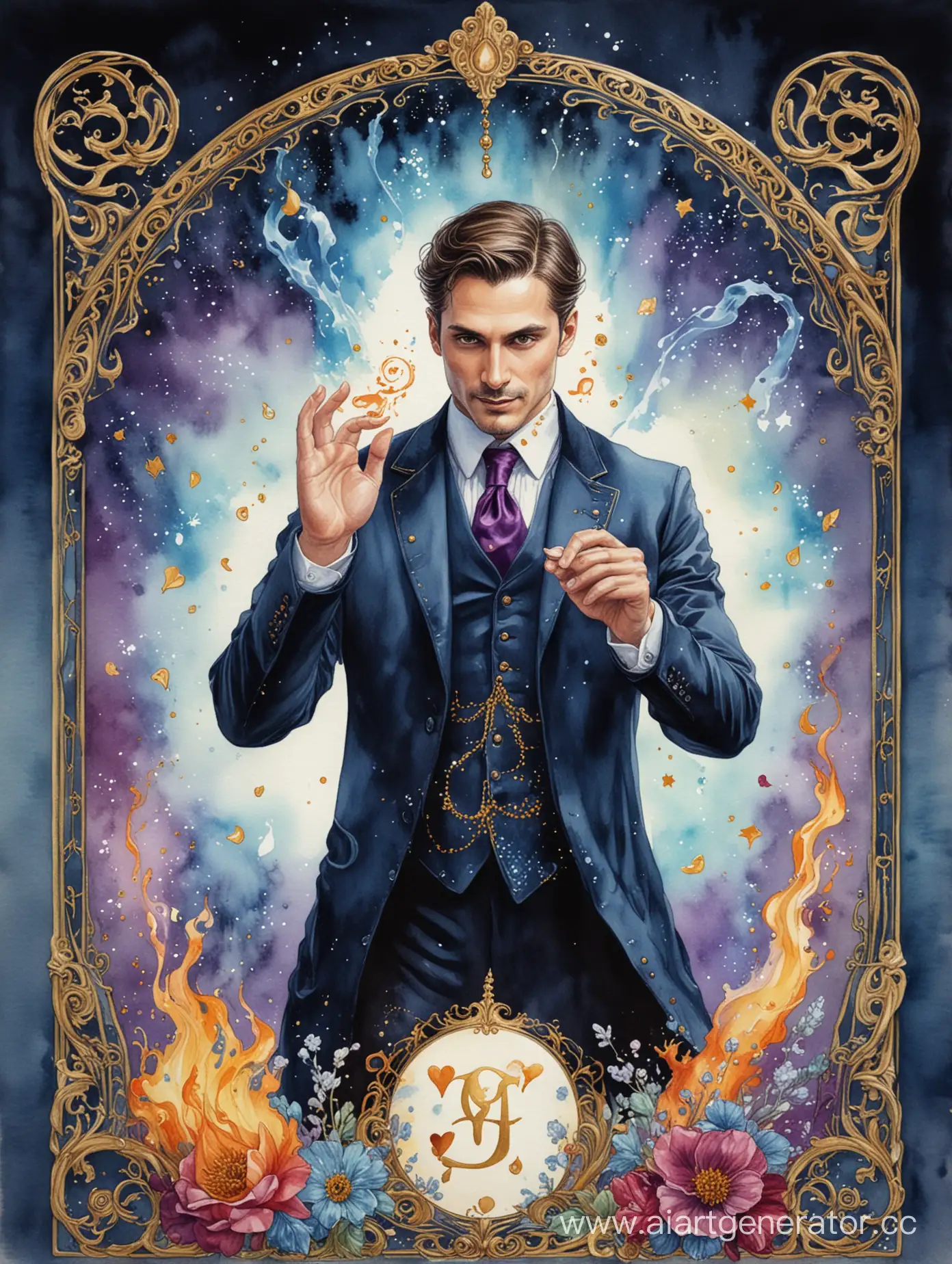Watercolor-Tarot-Card-The-Magician-Performing-Infinite-Magic