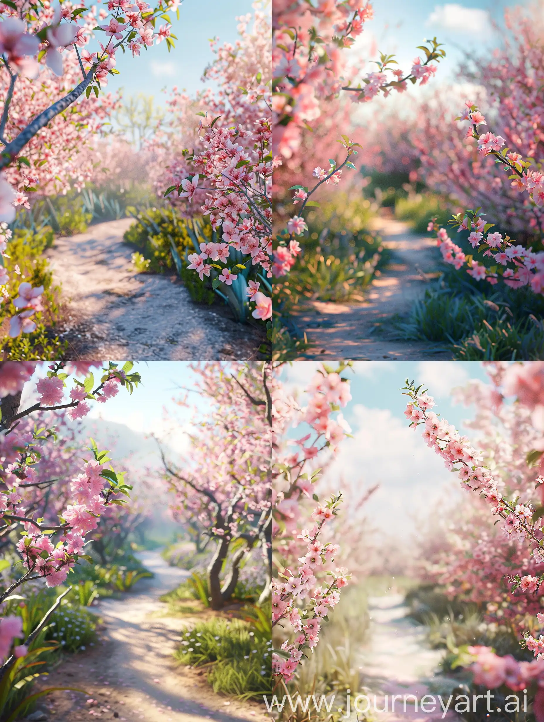 Tranquil-Spring-Peach-Blossom-Garden-Landscape-with-Sunny-Weather