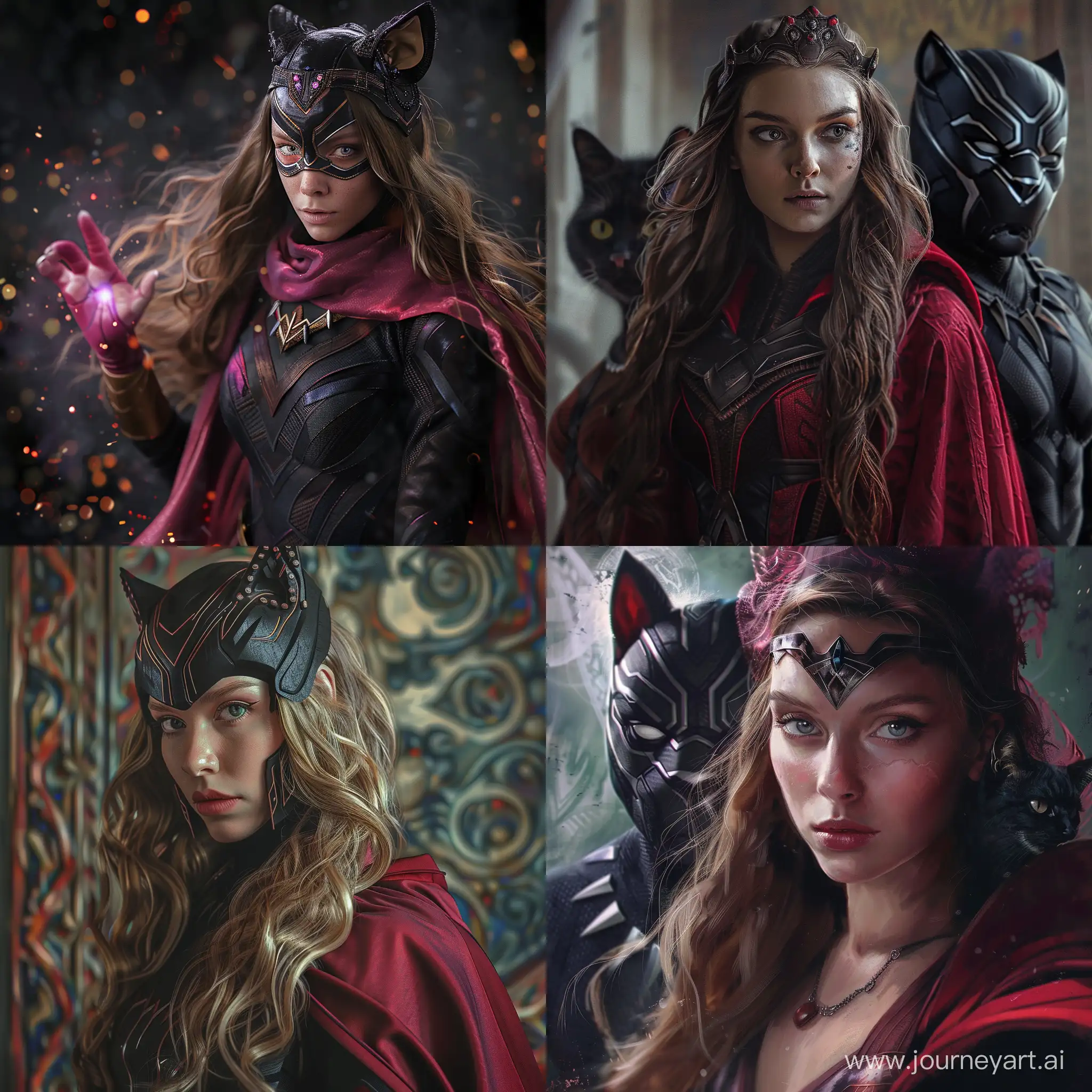 Scarlet Witch Black Panther Cat Woman Mix hyperrealistic 