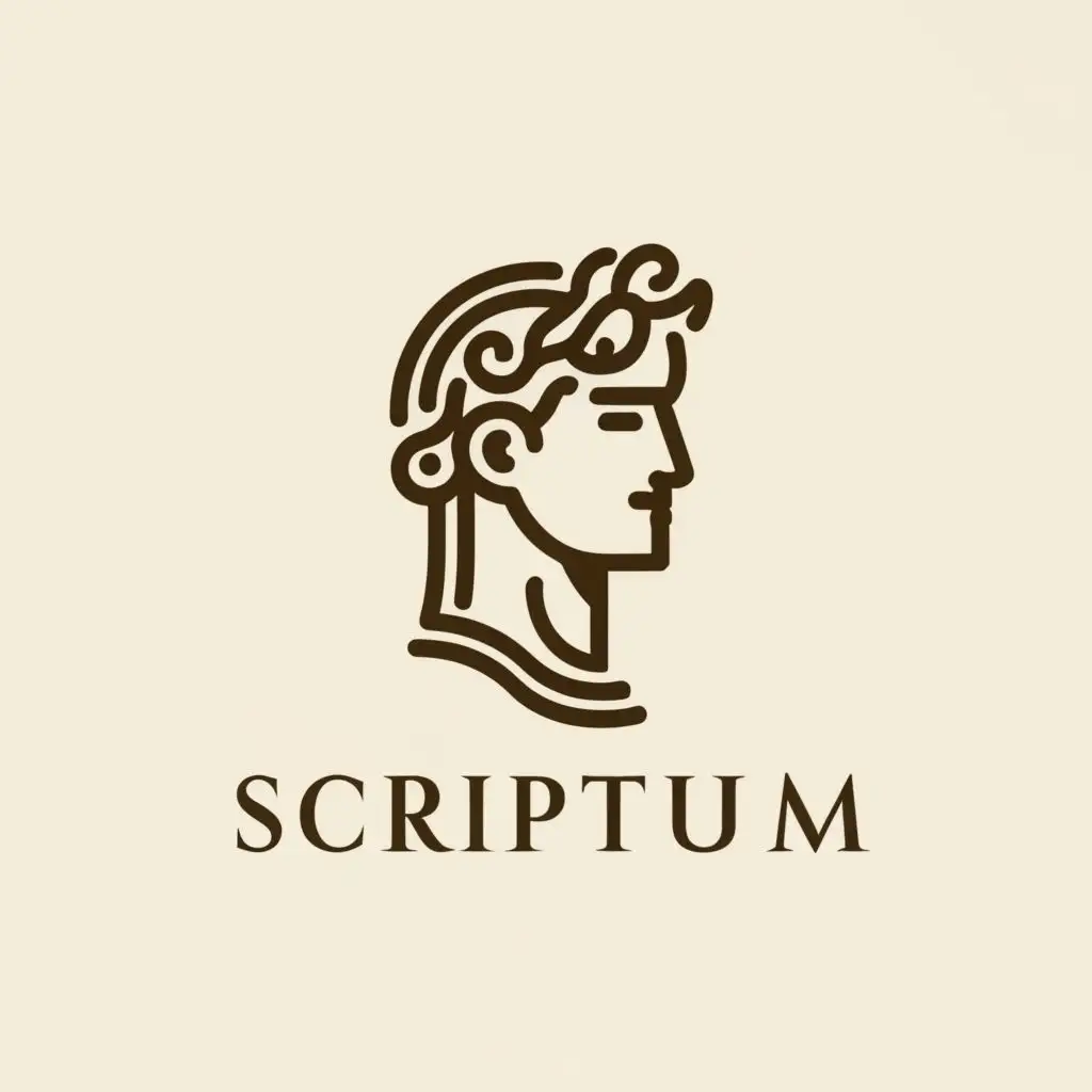 a logo design,with the text "Scriptum", main symbol:roman bust side profile, corinthian helmet resting on forehead,complex,be used in Education industry,clear background