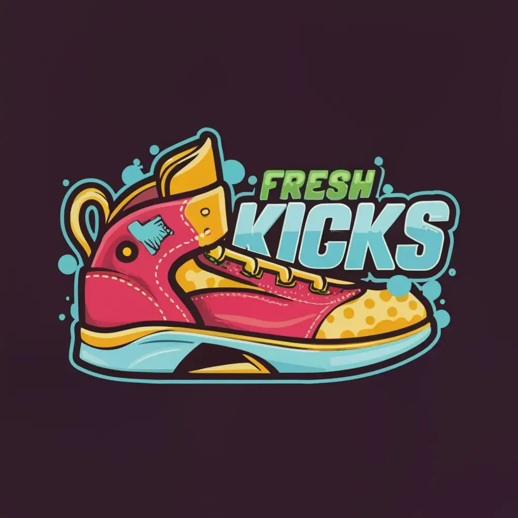 logo, Colorful athletic sneaker, with the text "Fresh Kicks", typography, be used in Internet industry