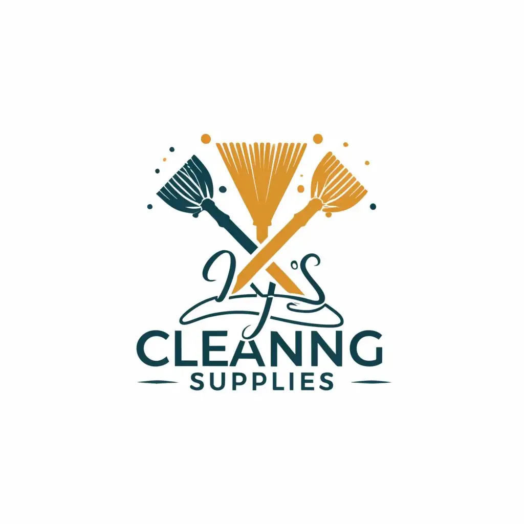 a logo design,with the text "DYS CLEANING SUPPLIES", main symbol:broom, sponge, spray bottle, mop, ,Moderate,clear background