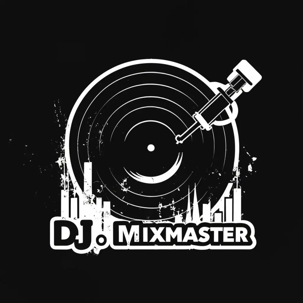 logo, simple vinyl
, with the text "DJ. Mixmaster", typography