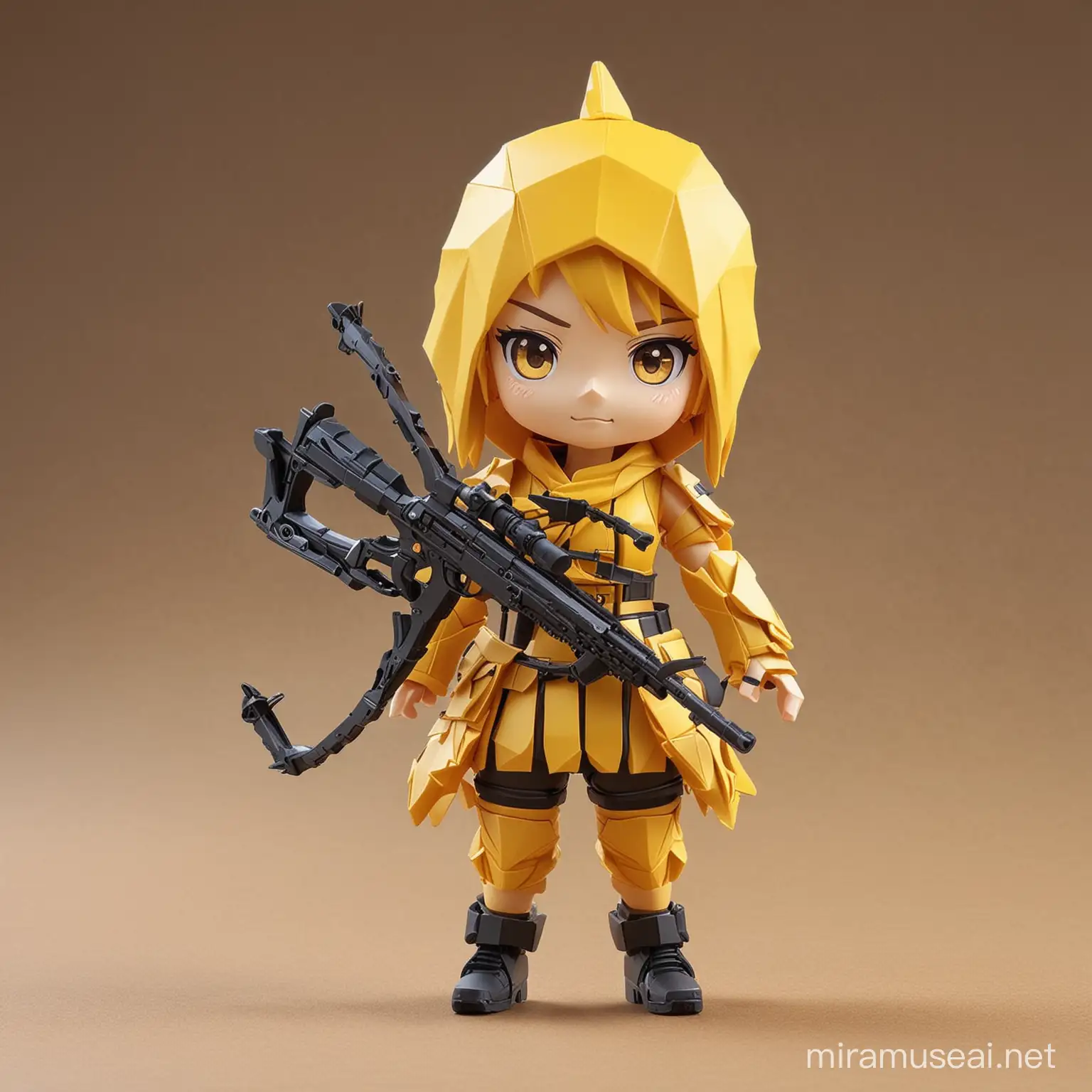 3d Origami style crossbow sniper AI yellow Chibi action figure