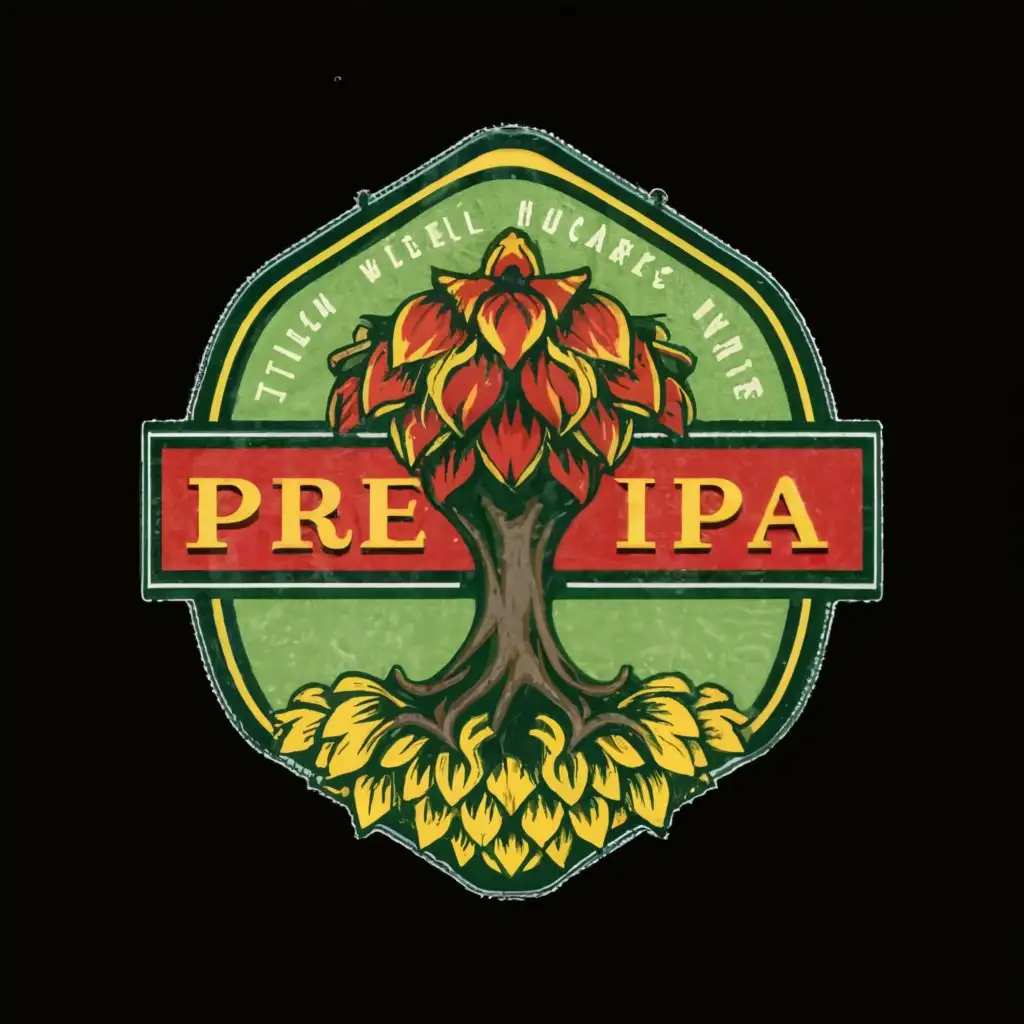 a logo design,with the text "'PARDES'  beer
'IPA'
6.2%
dryhop", main symbol:green tree with fruits designed like hop flowers red and yellow,complex,clear background