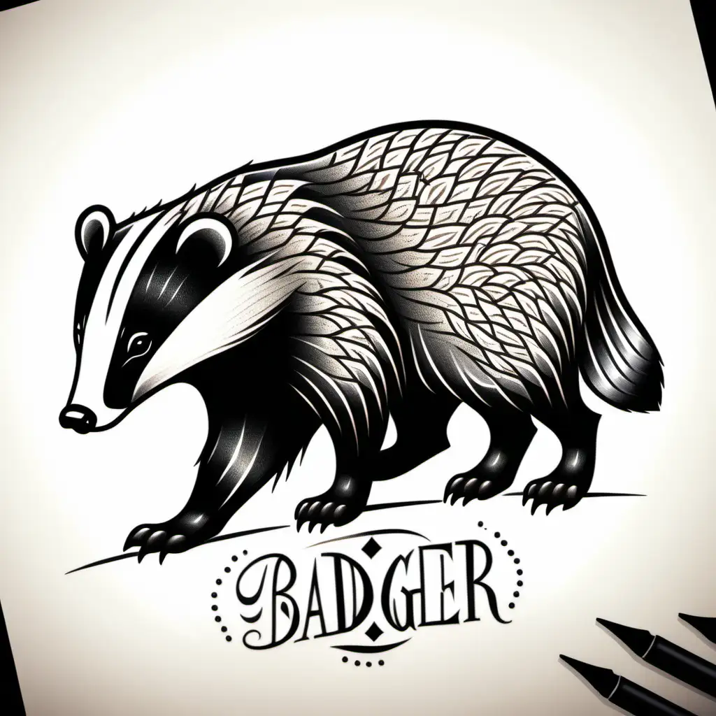 a tattoo drawing style of a badger

 